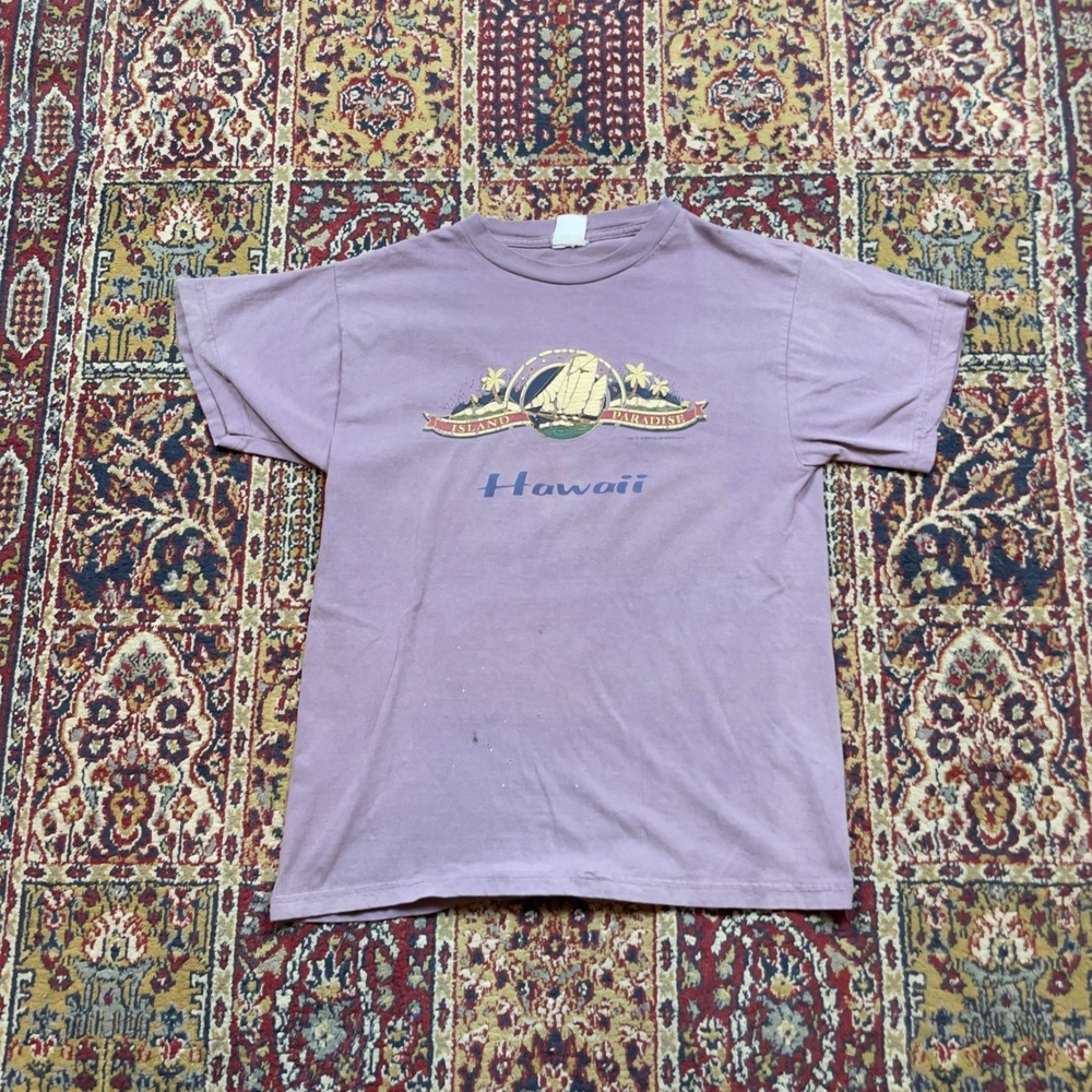 VTG 90s Hawaii Island Paradise‎ Graphic T-Shirt Mauve Purple Large Runs small